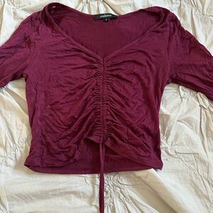Ambiance Burgundy Gathered Long Sleeve Tops burgundy size S 15